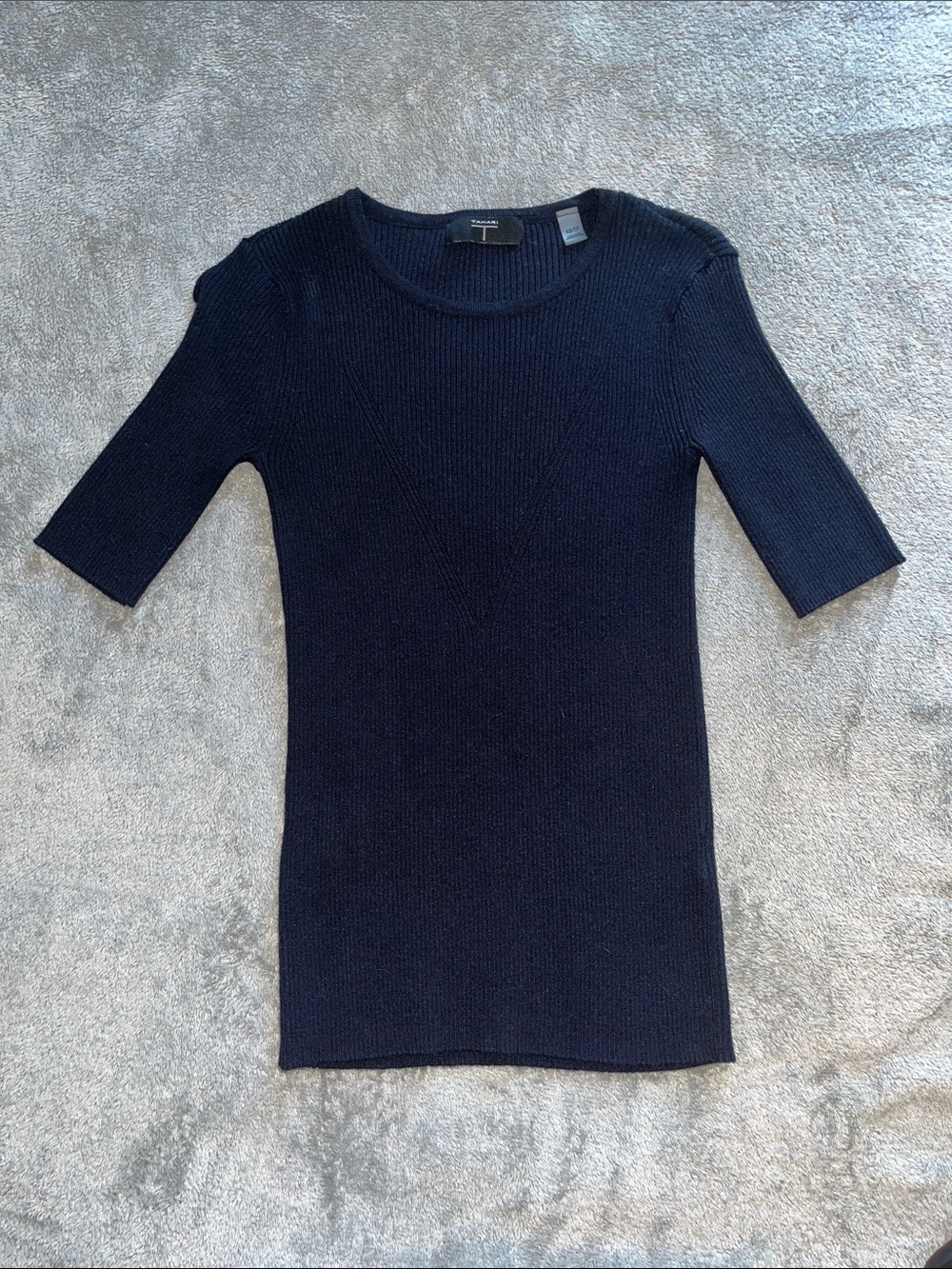 Tahari Navy Short Sleeve Knit Top
